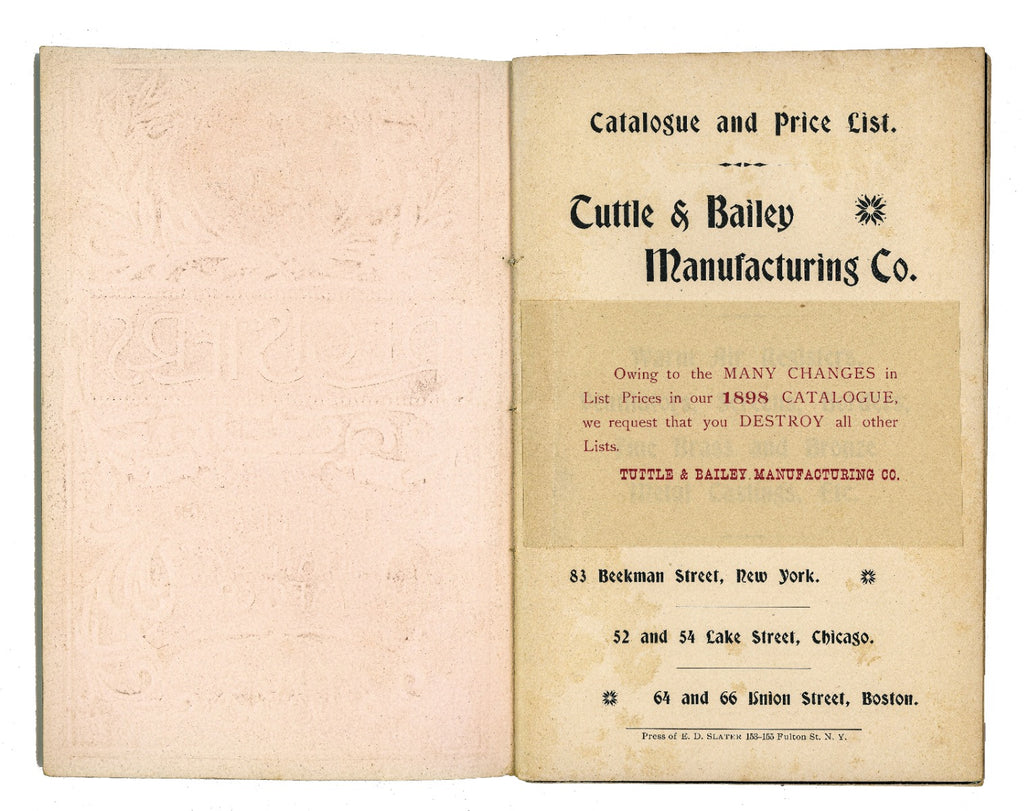 hard to find original and intact c. 1898 tuttle and bailey residential and commerical air register grille product catalog