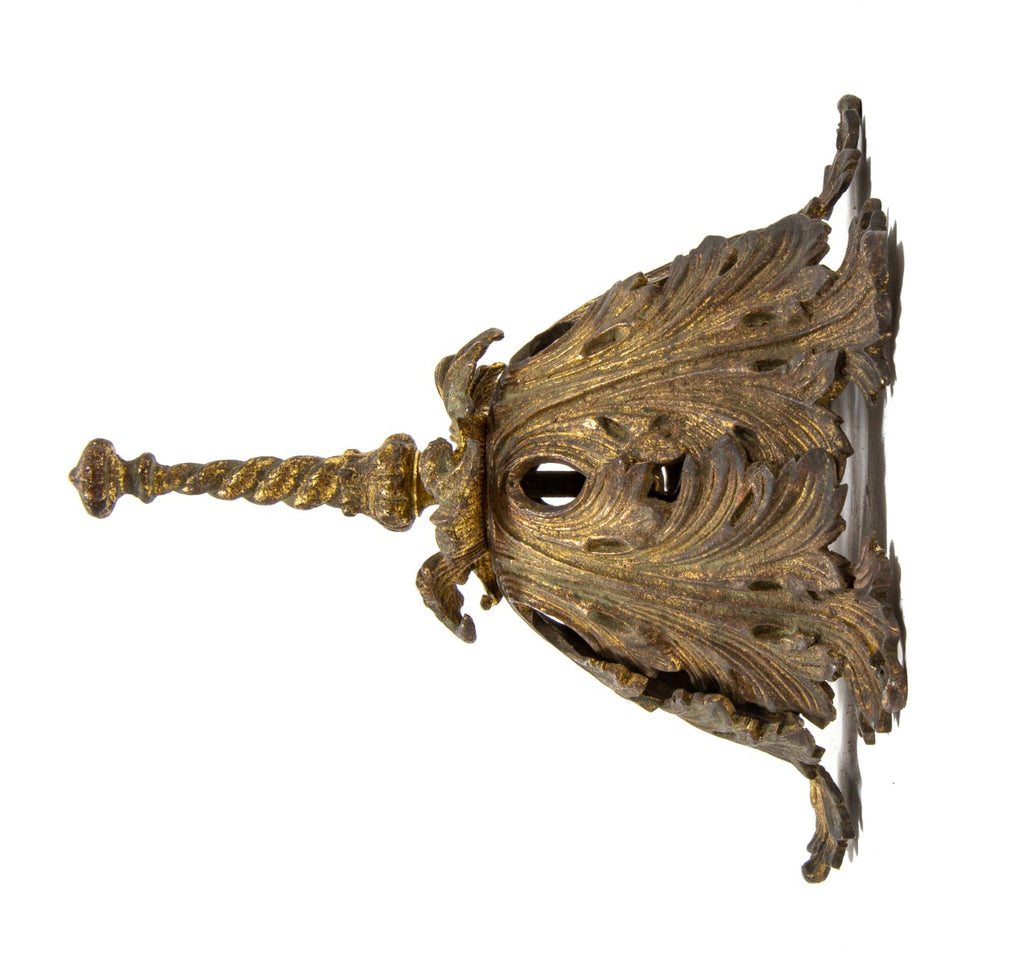 late 19th century cast brass interior wall sconce rosette and finial salvaged from burnham and root's first regiment armory building