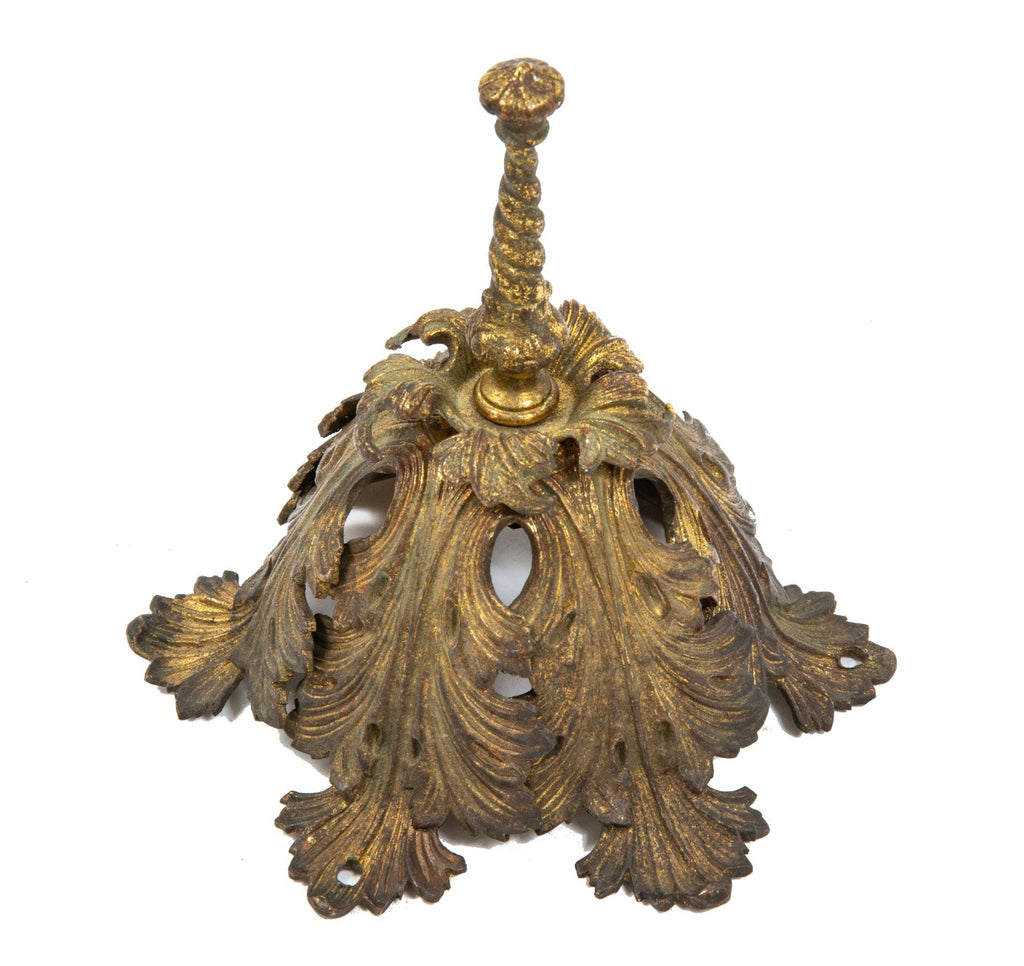 late 19th century cast brass interior wall sconce rosette and finial salvaged from burnham and root's first regiment armory building