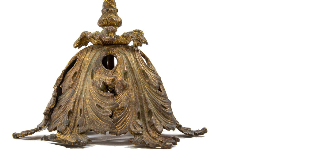late 19th century cast brass interior wall sconce rosette and finial salvaged from burnham and root's first regiment armory building