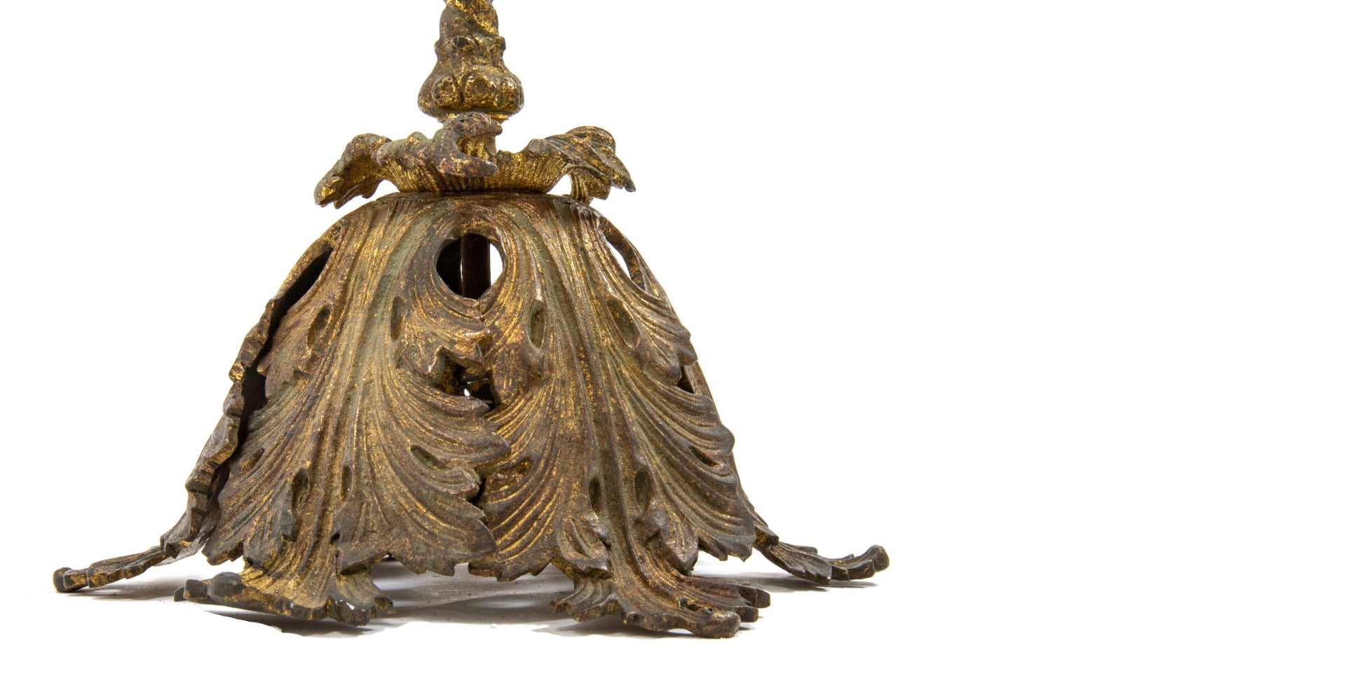 late 19th century cast brass interior wall sconce rosette and finial salvaged from burnham and root's first regiment armory building