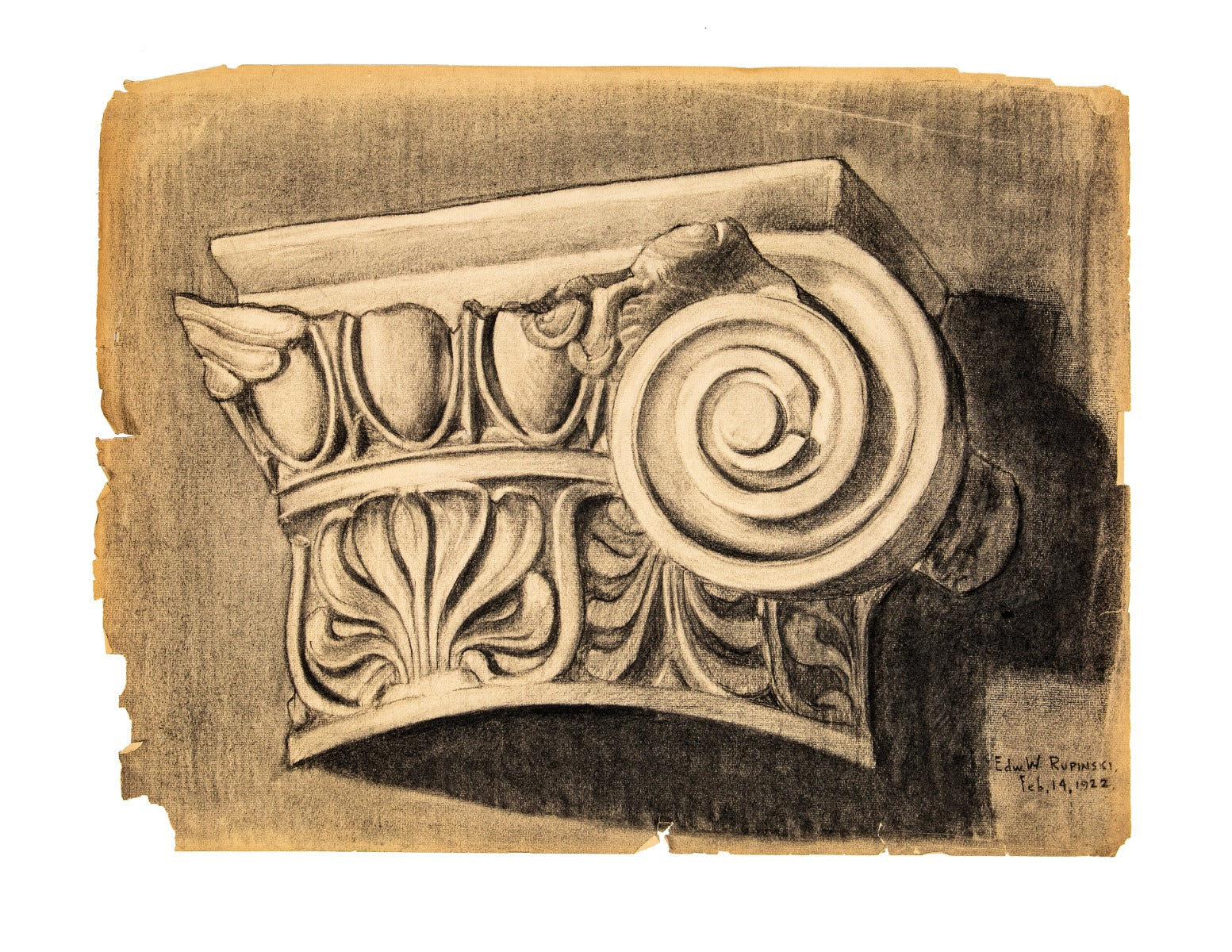 original dated and signed 1921 chicago architect edward rupinski oversized pencil sketch drawing of an ionic capital