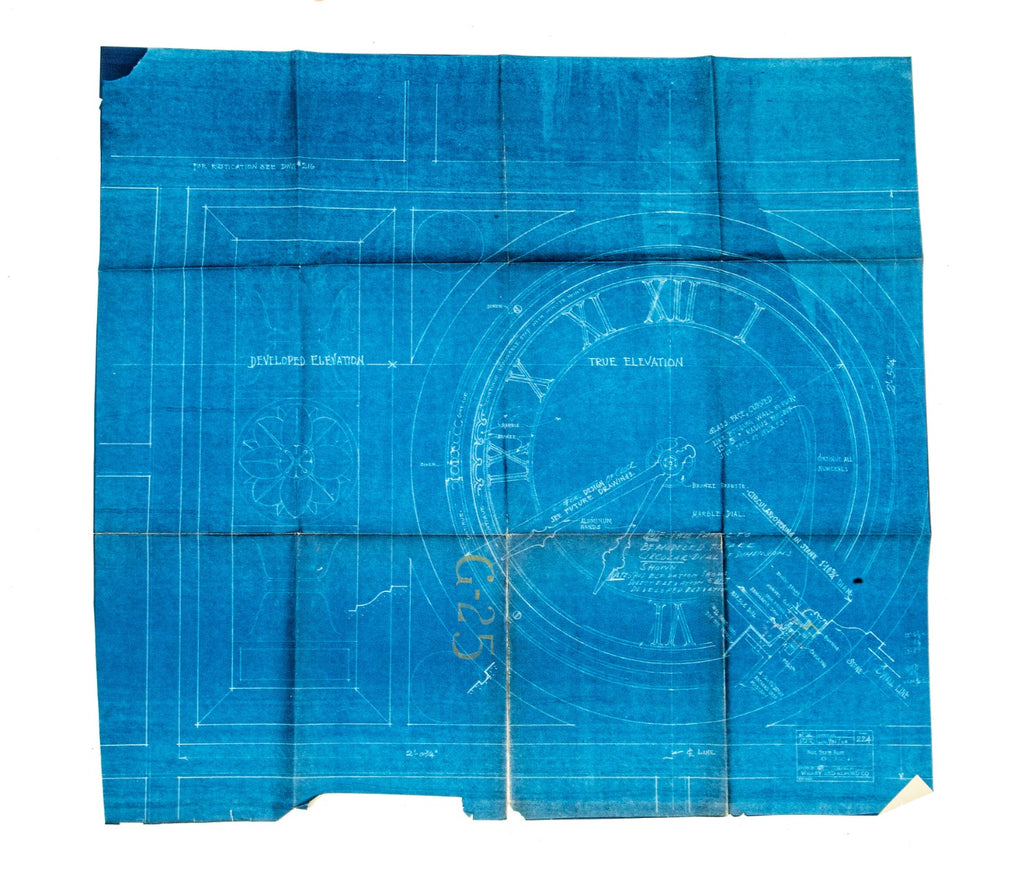 original 1920 wear and alford-designed interior noel state bank wall-mounted clock office blueprint