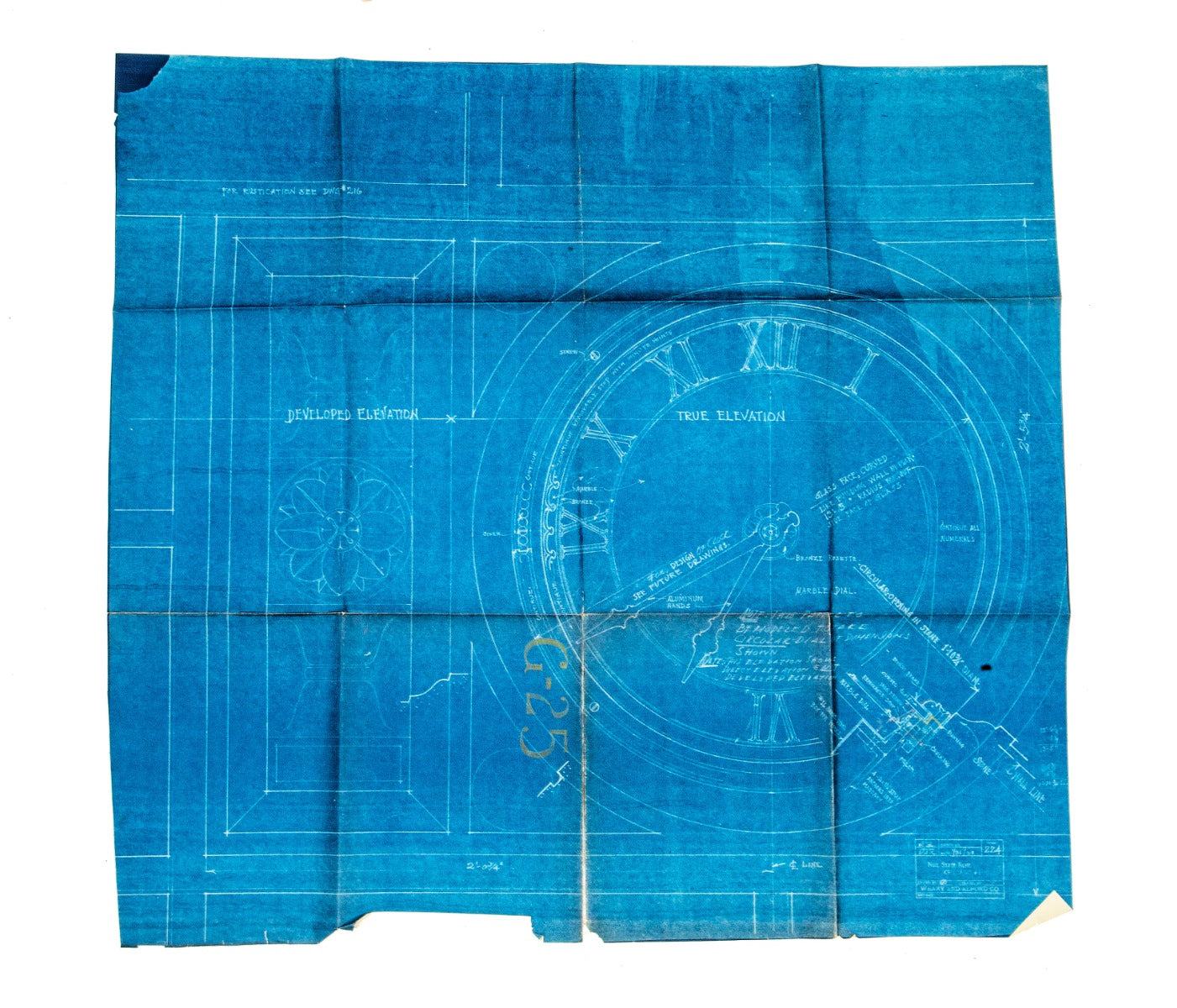 original 1920 wear and alford-designed interior noel state bank wall-mounted clock office blueprint