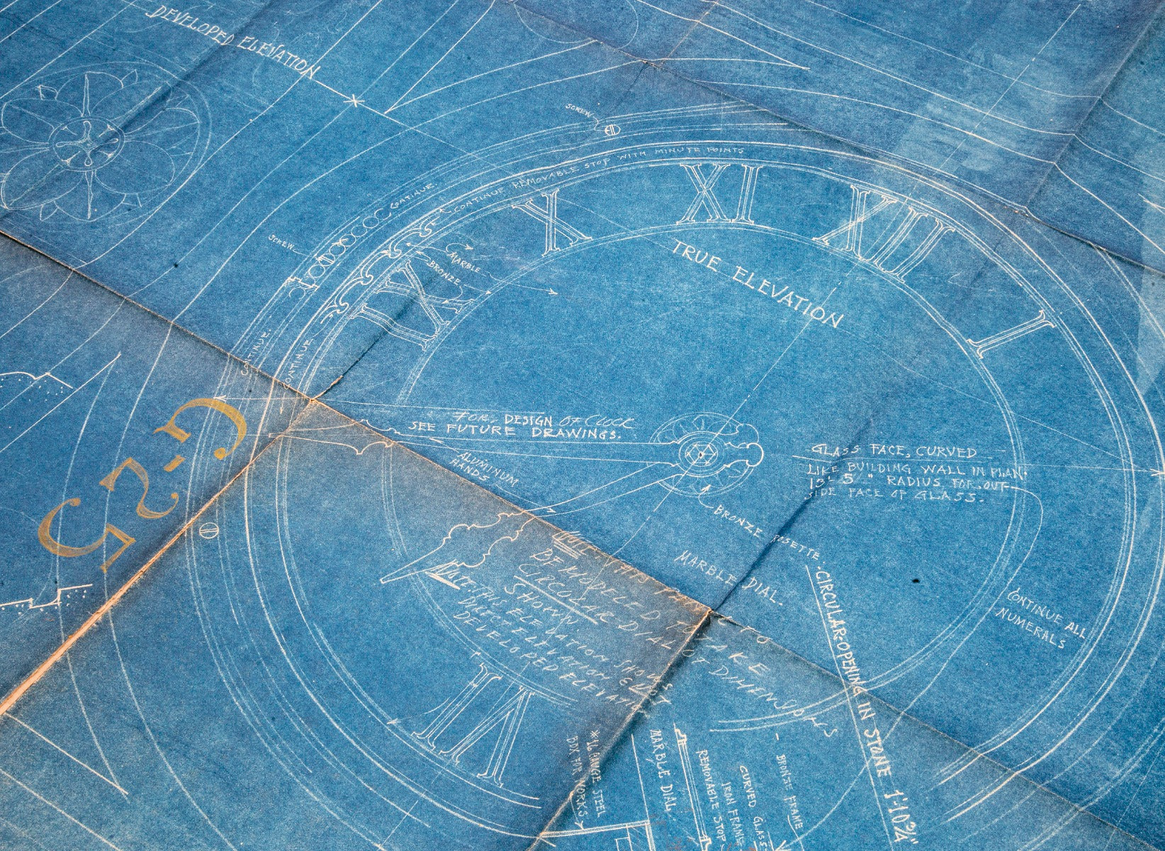 original 1920 wear and alford-designed interior noel state bank wall-mounted clock office blueprint