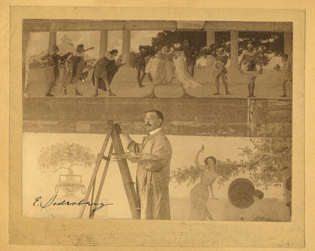 original c. 1910-15 axel edward soderberg polychromatic watercolor architectural rendering for a courthouse mural for oyen studios
