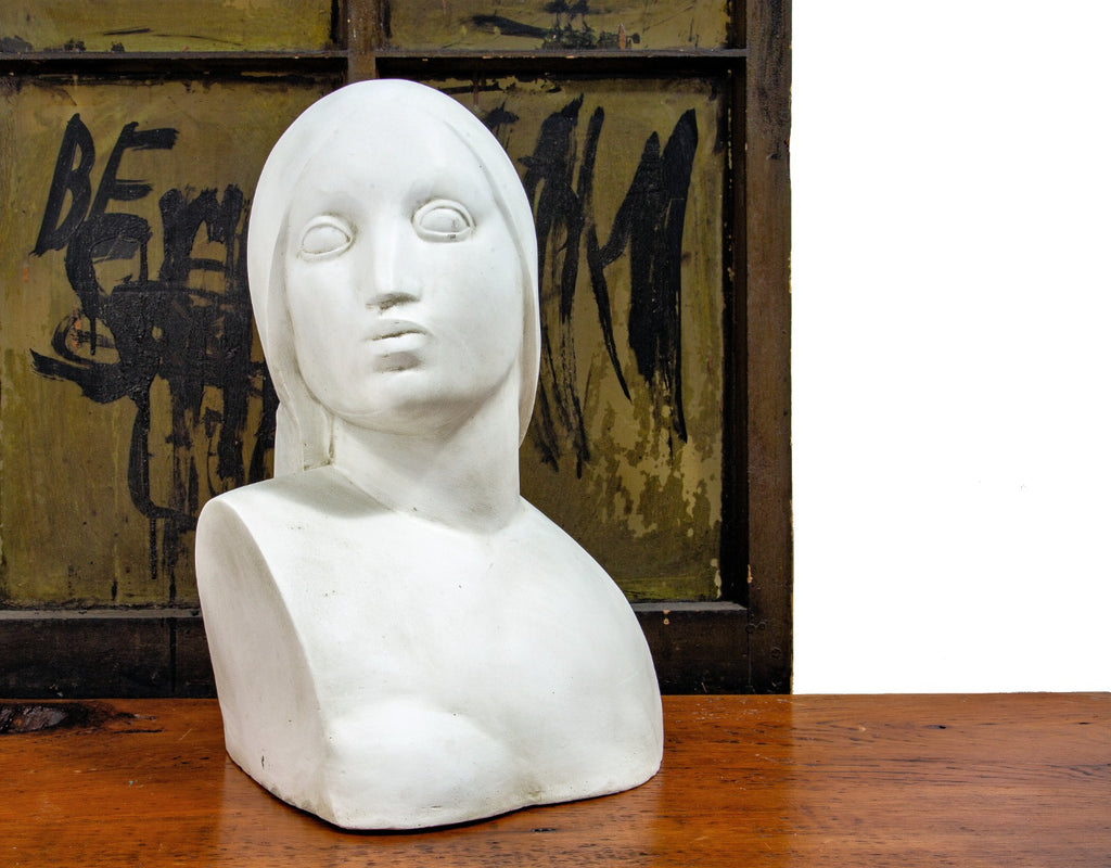 art deco style white enameled plaster female bust cast from original alfonso iannelli sculpture