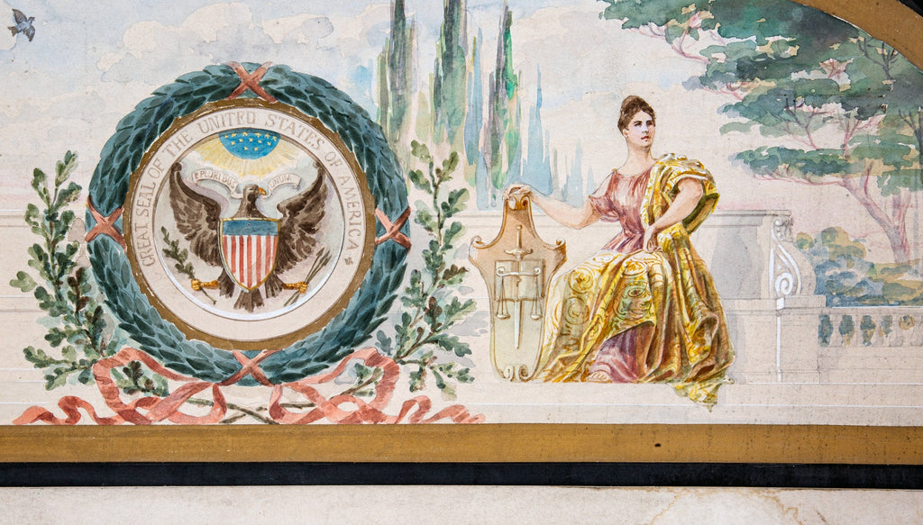 original c. 1910-15 axel edward soderberg polychromatic watercolor architectural rendering for a courthouse mural for oyen studios