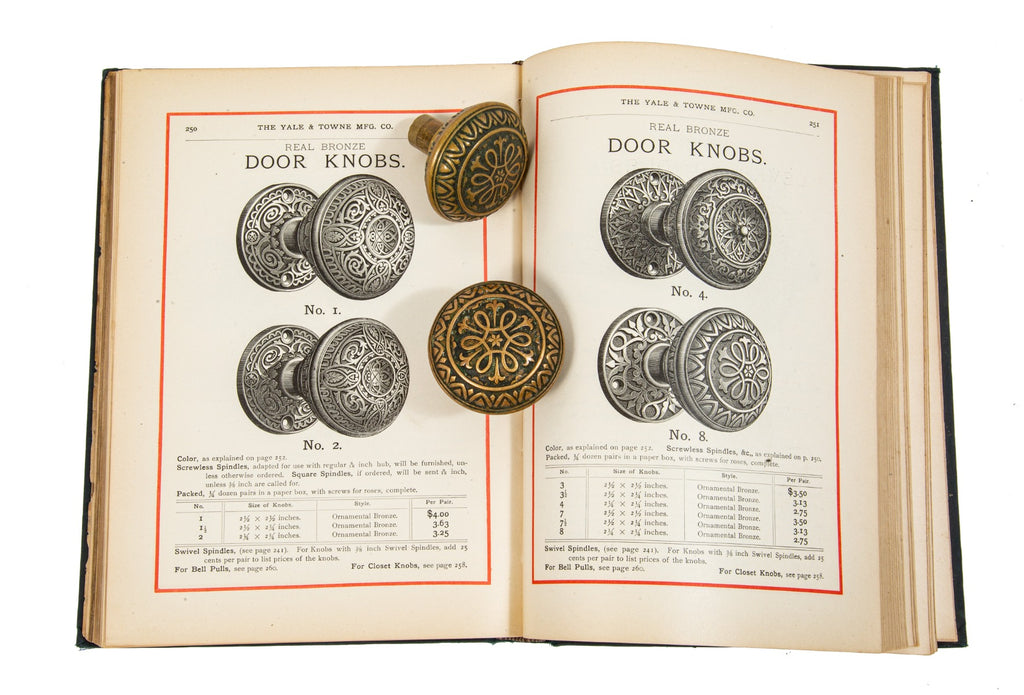 single 1880s ornamental cast brass american victorian-era yale and towne salvaged chicago doorknob