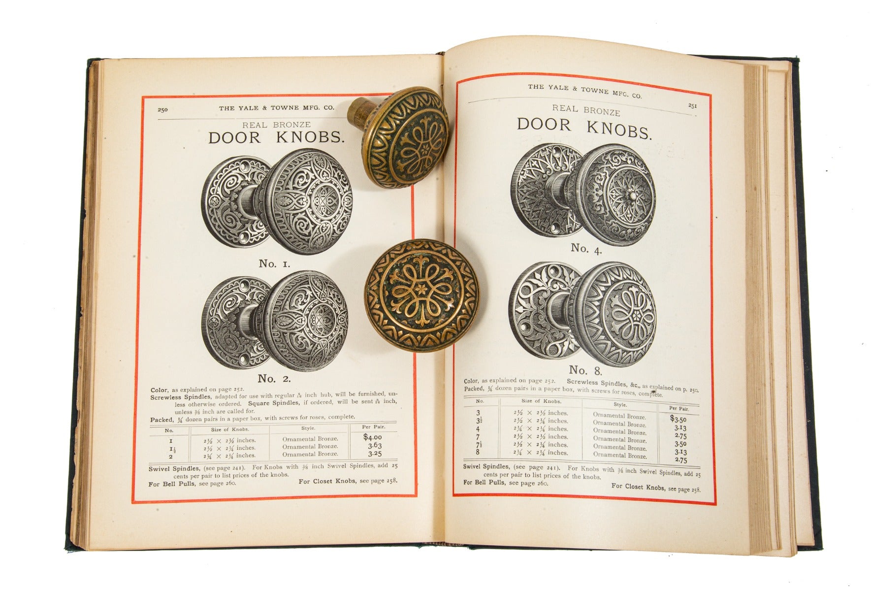 single 1880s ornamental cast brass american victorian-era yale and towne salvaged chicago doorknob