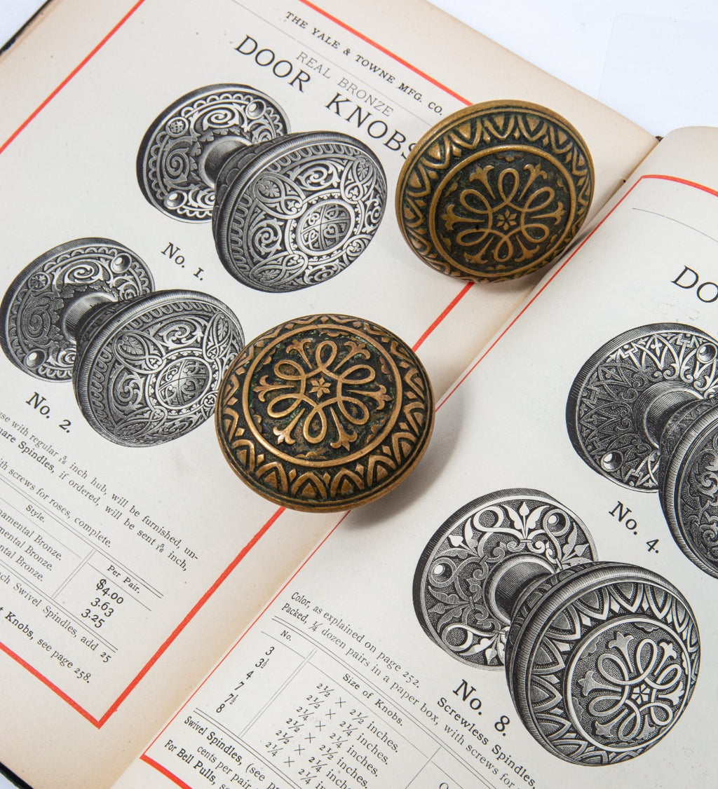 single 1880s ornamental cast brass american victorian-era yale and towne salvaged chicago doorknob