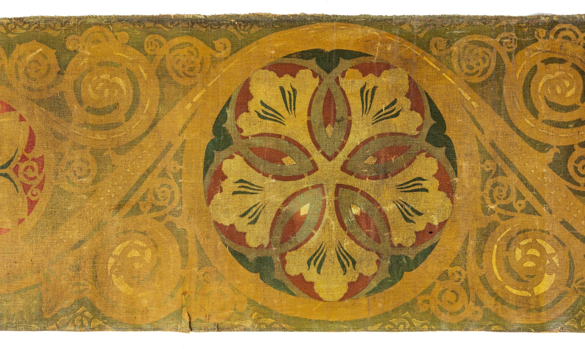 remarkable all original late 19th century intact museum quality polychromatic hand-painted stenciled st. louis union station interior wall canvas