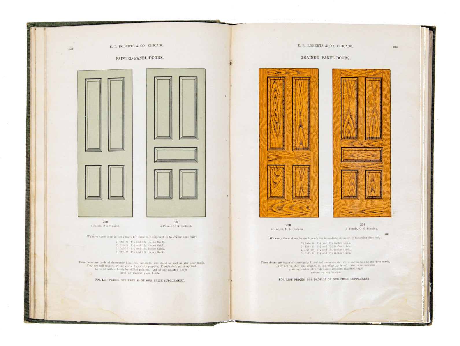 original 1908 e. l. roberts & company general catalogue "no. 600" including doors, glazed sashes, and blinds