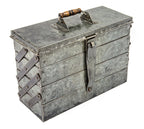 american depression era one of a kind c. 1939 folded and pressed industrial galvanized steel four tray cantilever toolbox complete with lockable hasp and hinges