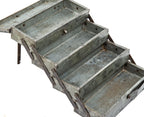 american depression era one of a kind c. 1939 folded and pressed industrial galvanized steel four tray cantilever toolbox complete with lockable hasp and hinges