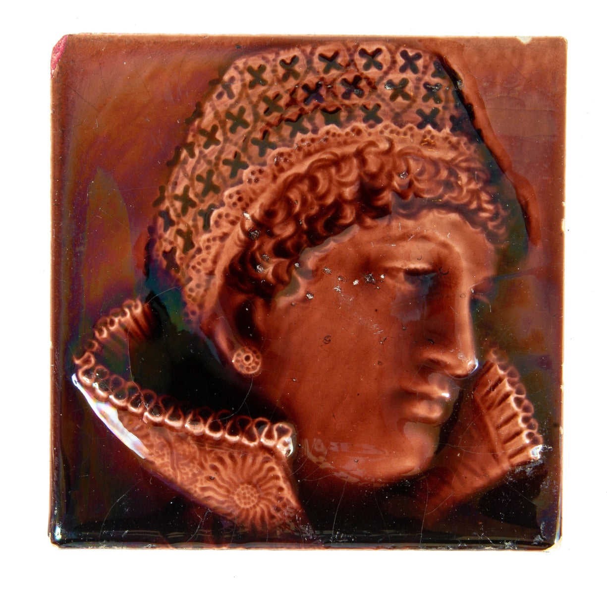 isaac broome-designed late 19th century majolica glazed interior residential salvaged chicago figural tile