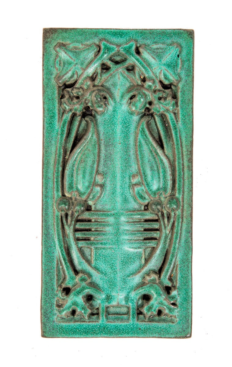 oversized original richly colored "sullivanesque" style green glazed motawi decorative tile