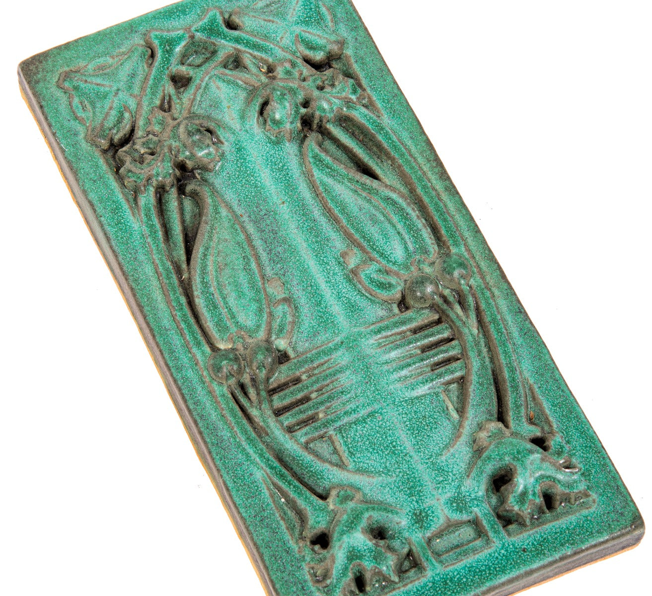 oversized original richly colored "sullivanesque" style green glazed motawi decorative tile
