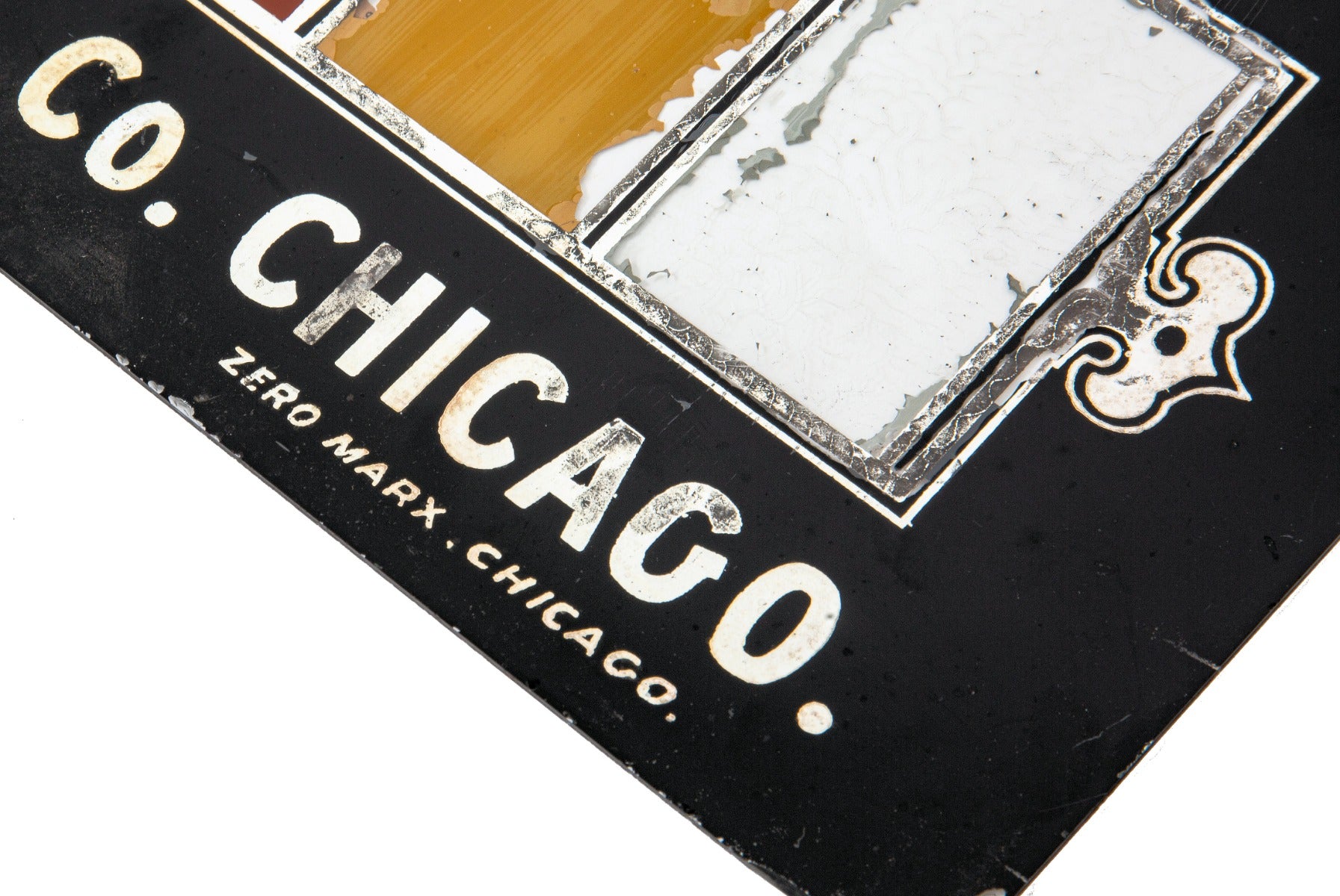 rare all original reverse-painted 19th century glass sign executed by zero marx for senour's floor paints