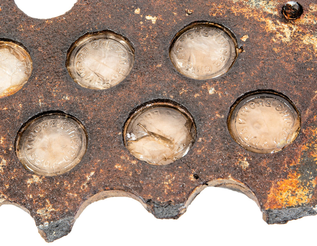 one of two matching late 1870s downtown chicago city street cast iron and glass sidewalk vault light panel