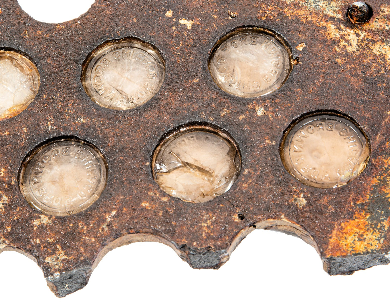 one of two matching late 1870s downtown chicago city street cast iron and glass sidewalk vault light panel