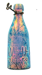 rare heavily irridized cobalt blue glass 1860s w.h.h. soda bottle and stopper dug from site of beman's grand central station