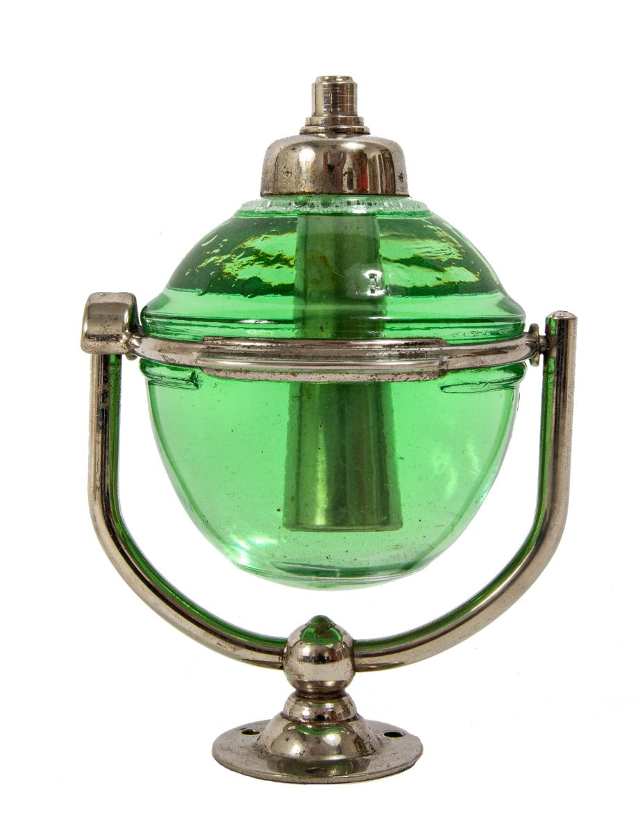 rare all original and fully functional early 20th century "new old stock" beau brummel glass orb salvaged soap dispenser