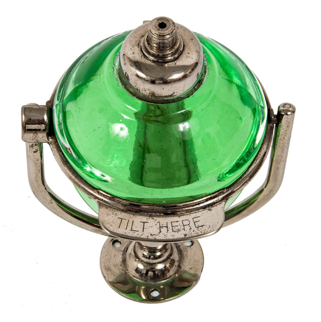 rare all original and fully functional early 20th century "new old stock" beau brummel glass orb salvaged soap dispenser