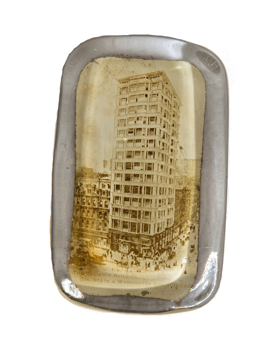 hard to find 19th century reliance building souvenir libby glass photo paperweight