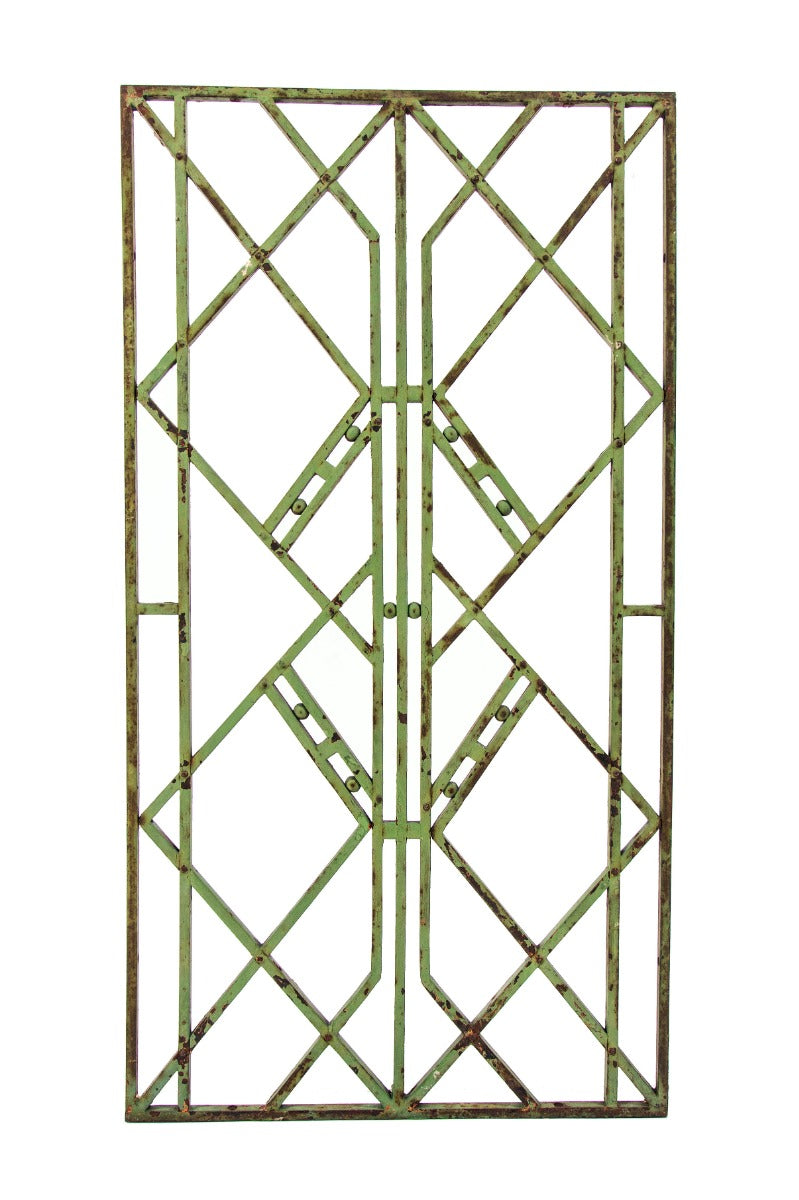 strongly geometric style original bruce goff-designed painted cast iron 1928 page storage warehouse exterior window grille