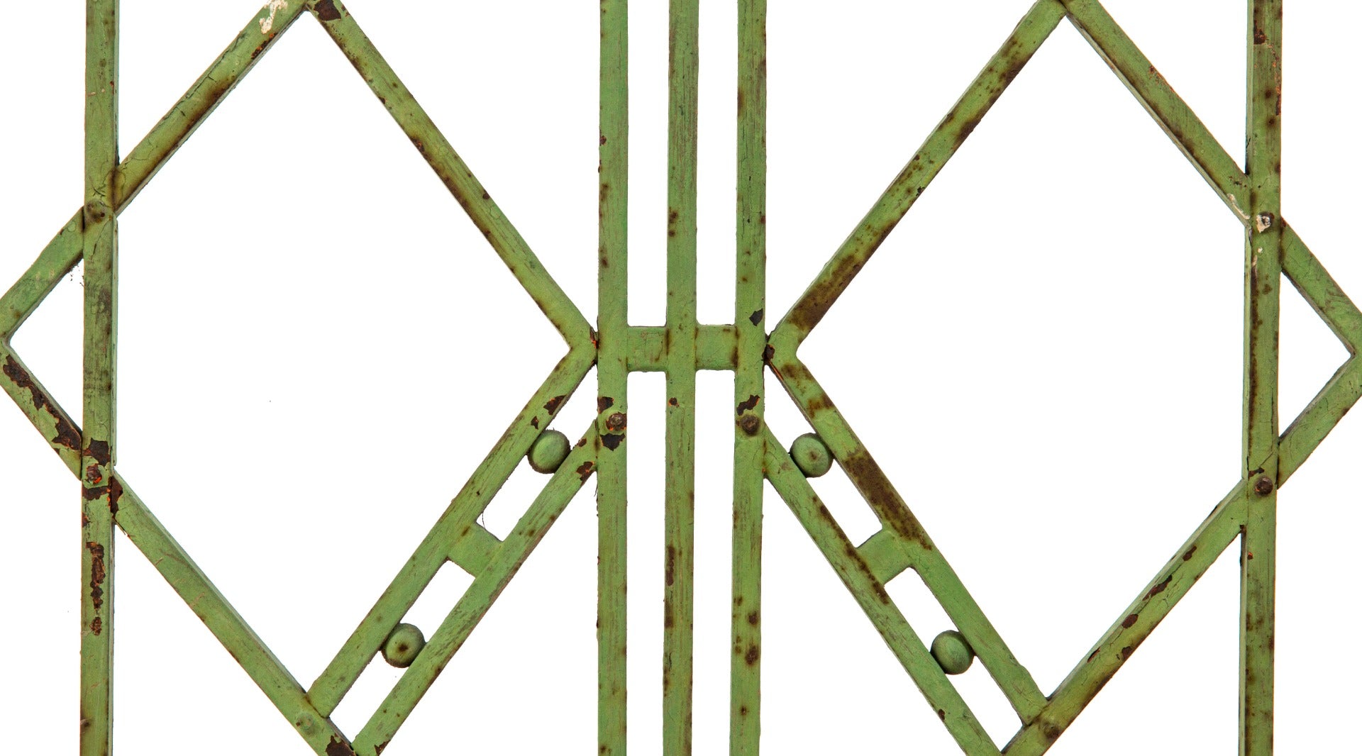 strongly geometric style original bruce goff-designed painted cast iron 1928 page storage warehouse exterior window grille