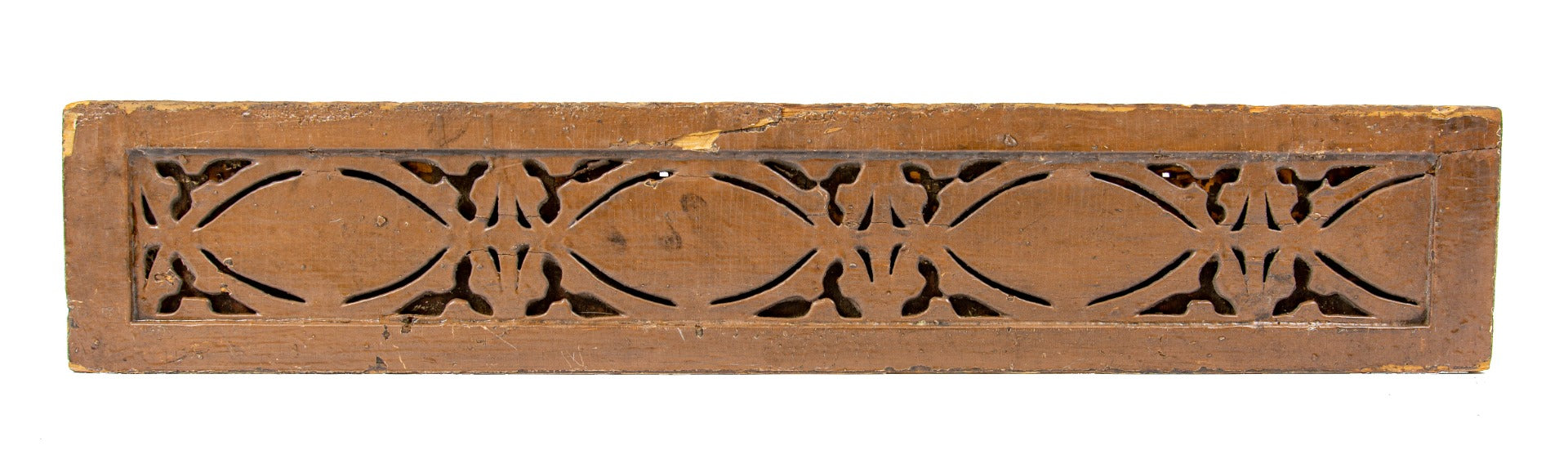 frank lloyd wright-designed original fret-sawn pine wood loggia soffet panel with gothic tracery detail