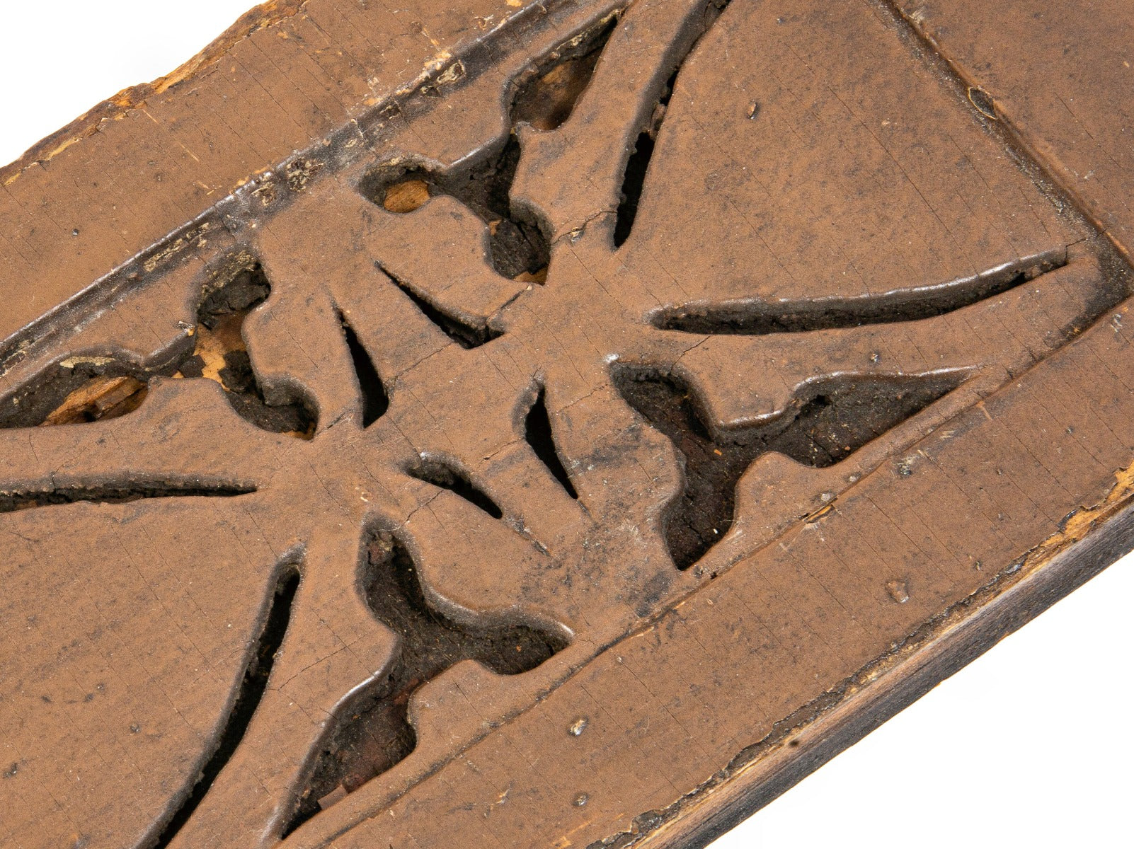 frank lloyd wright-designed original fret-sawn pine wood loggia soffet panel with gothic tracery detail