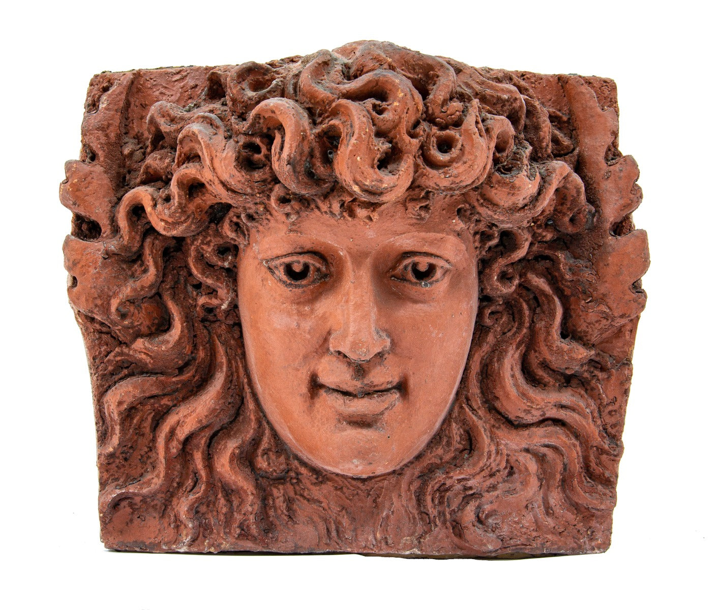 original 1884-85 heavily detailed salvaged chicago gold coast residential red slip glazed terra cotta head