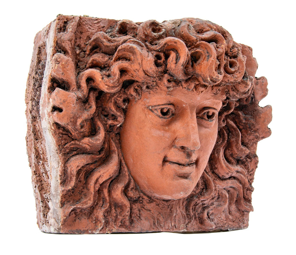 original 1884-85 heavily detailed salvaged chicago gold coast residential red slip glazed terra cotta head
