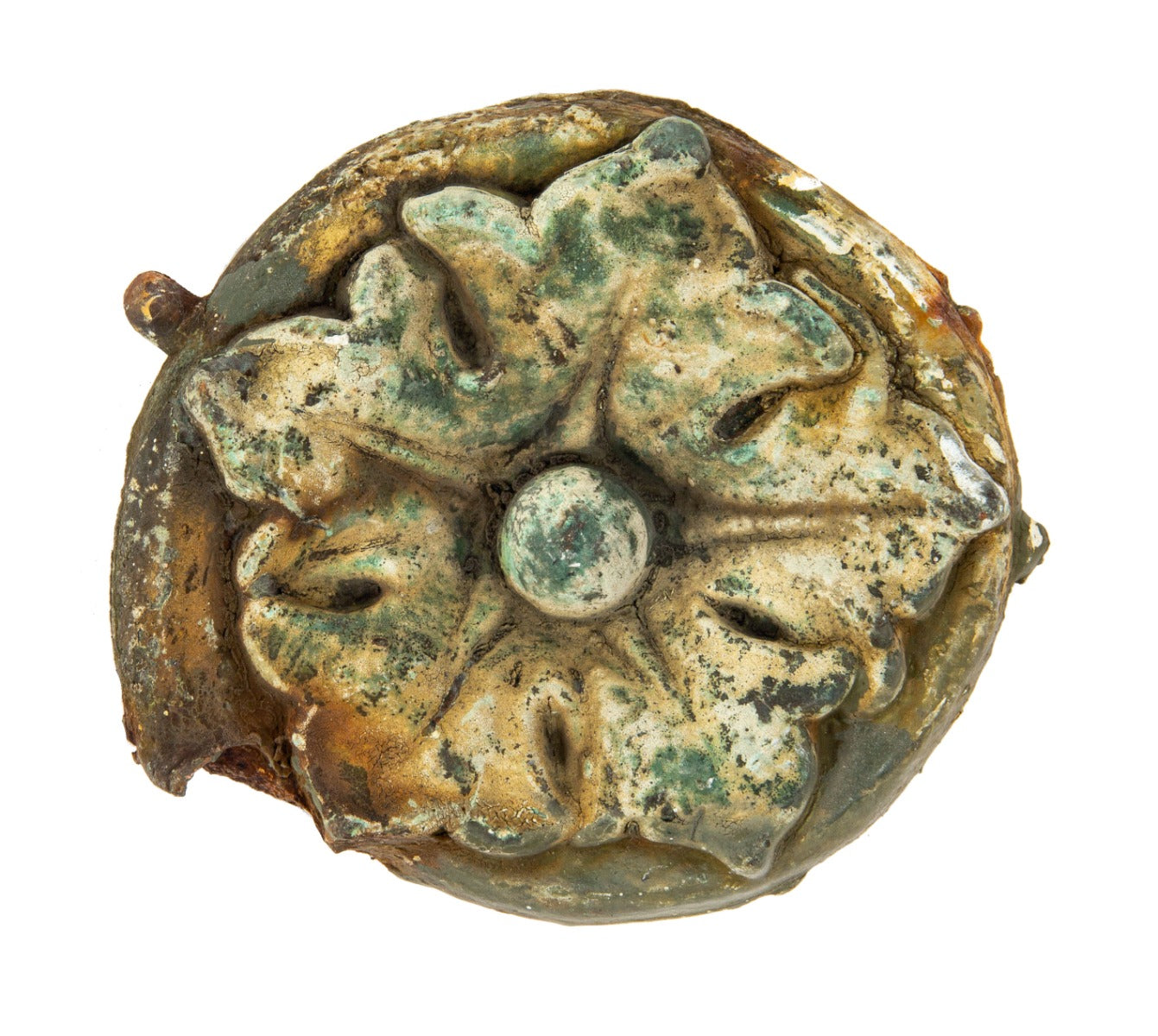 original solon s. beman-designed ornamental cast iron rosette salvaged from the william w. kimball residence