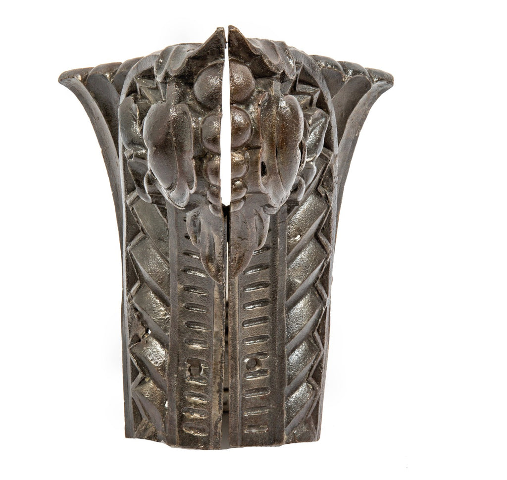 historically important salvaged chicago pre-fire interior cast iron building column capital section with brushed metal finish