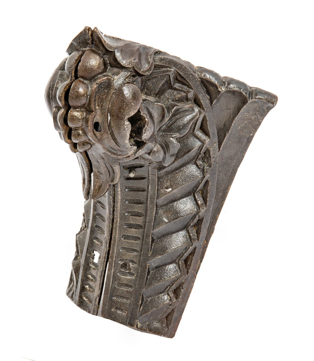 historically important salvaged chicago pre-fire interior cast iron building column capital section with brushed metal finish