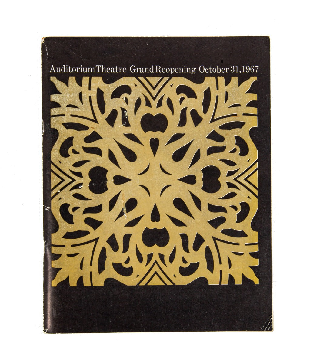 rare original staple-bound adler and sullivan auditorium building restoration dedication booklet