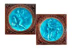 matching set of rare 1880s richly colored minton figural "autumn" and "winter" antique salvaged fireplace tiles