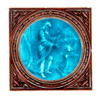 matching set of rare 1880s richly colored minton figural "autumn" and "winter" antique salvaged fireplace tiles