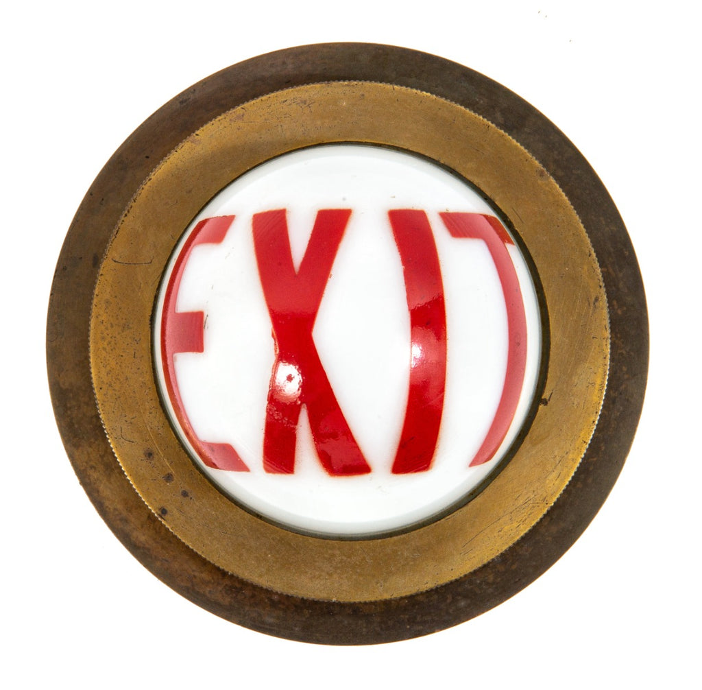 rare 1932 art deco style jaehnig lighting fixture company bronze exit light with intact bulbous milk glass globe