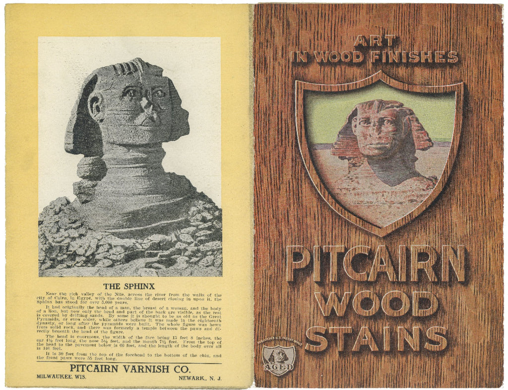 early 20th century pitcairn varnish company (milwaukee, wisc.) brochure with wood stain sample boards