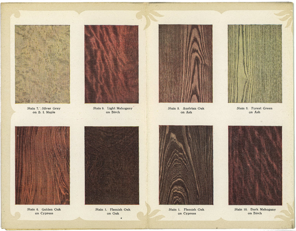 early 20th century pitcairn varnish company (milwaukee, wisc.) brochure with wood stain sample boards