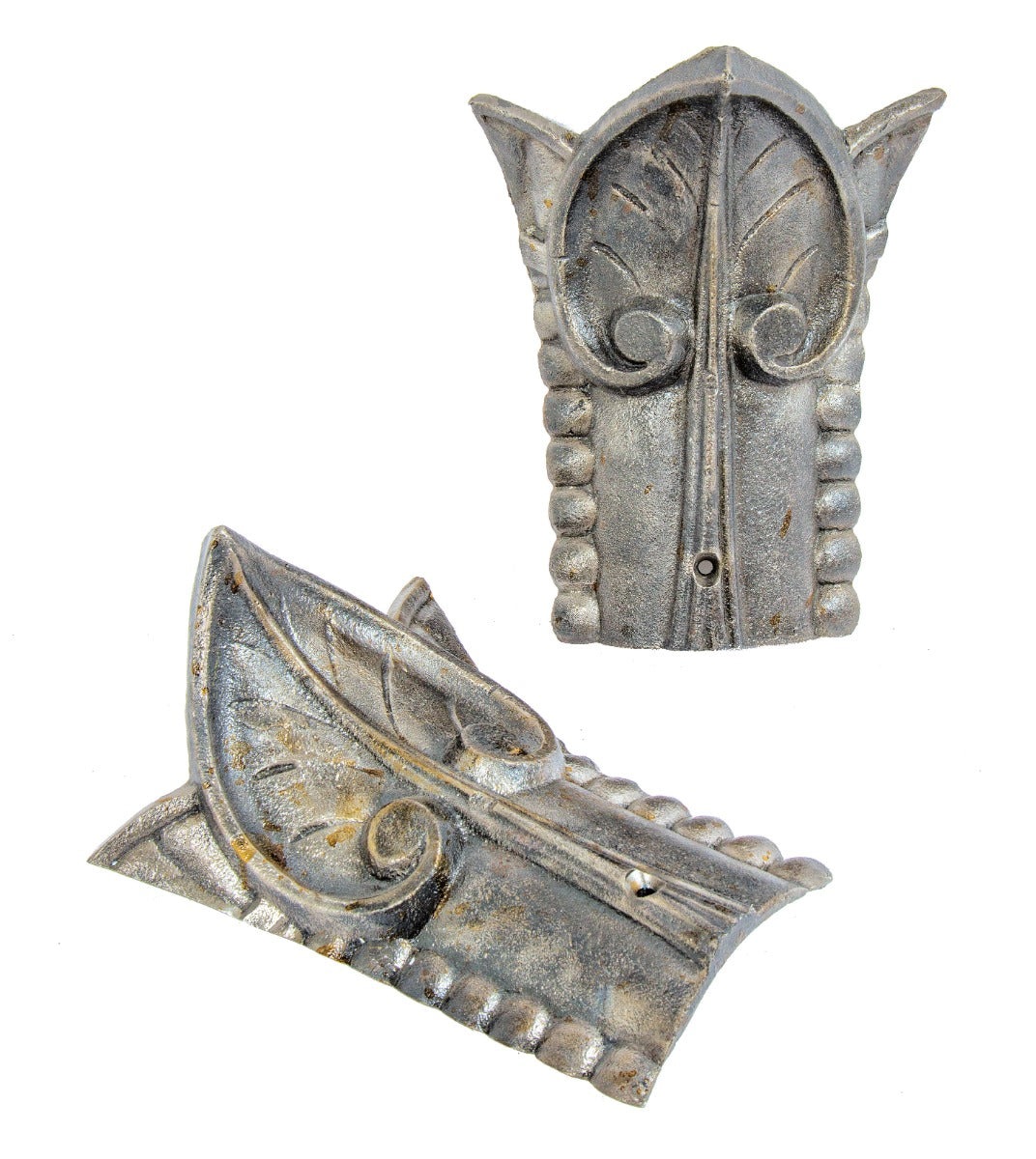 one of two original c. 1869 interior pre-fire chicago german high school building ornamental cast iron palmette motif column capital sectional fragments