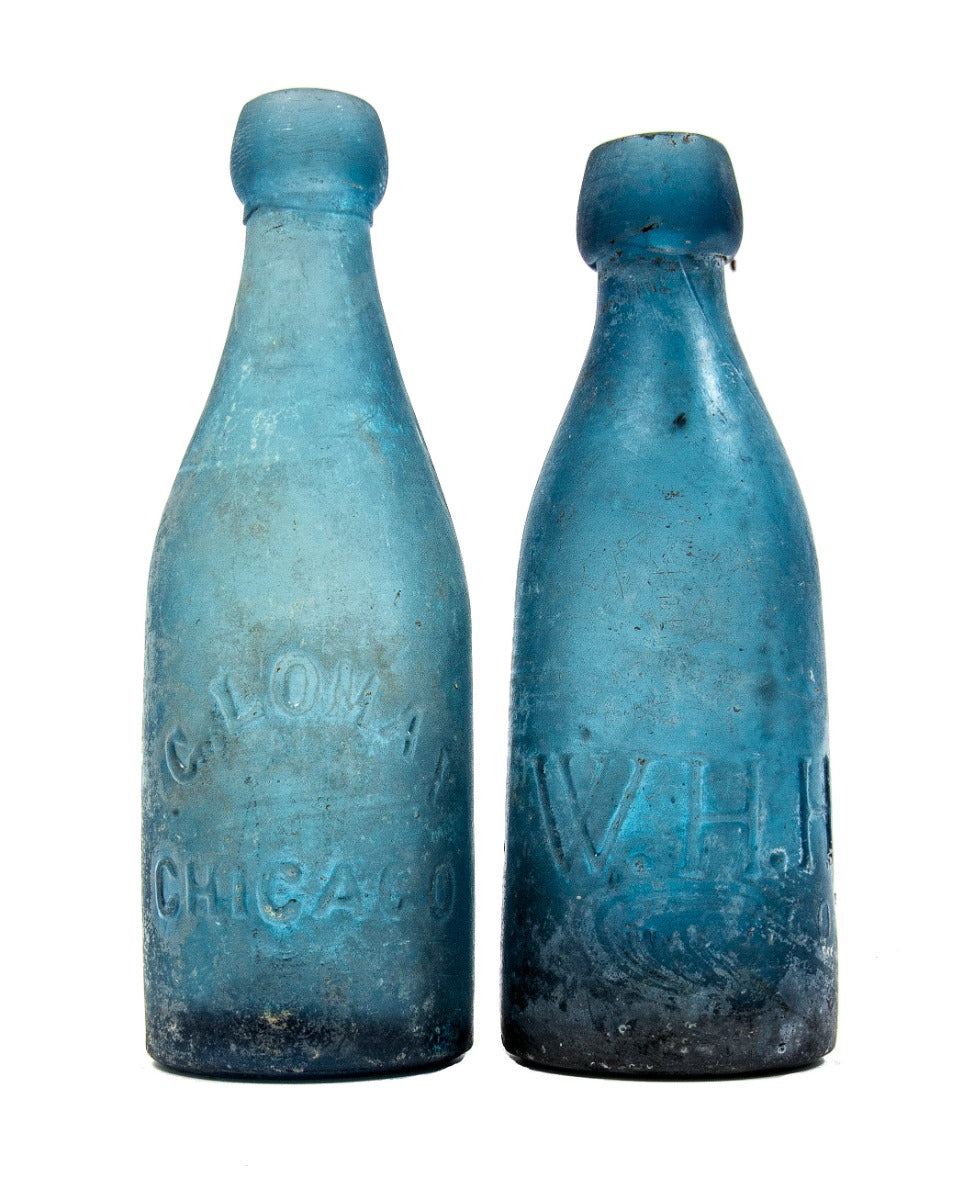 1850s-1860s william h. hutchinson and george lomax soda bottles unearthed from chicago  saloon