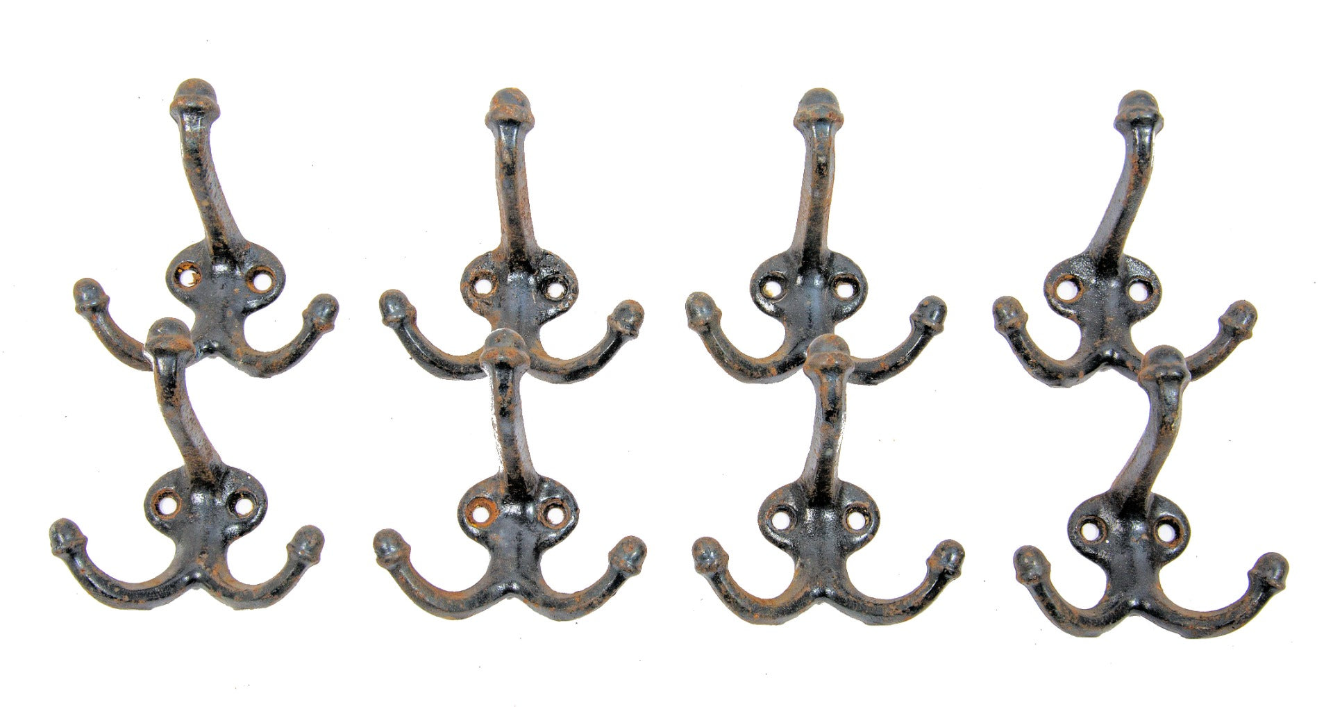 large lot of original early 20th century cast iron salvaged chicago schoolhouse hooks with acorn finials