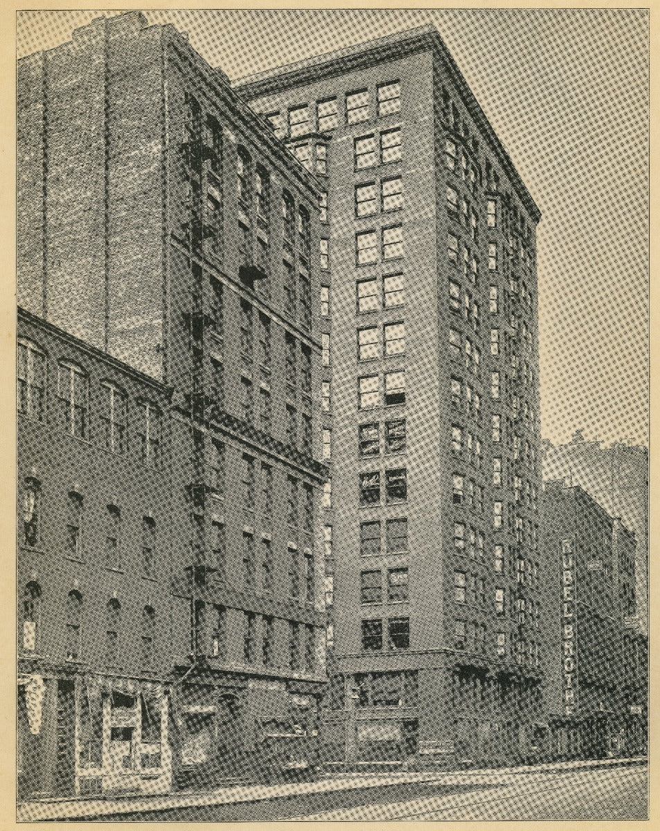 frameable 1893 8 x 10 lithographic print of holabird and roche's pontiac building (1891)