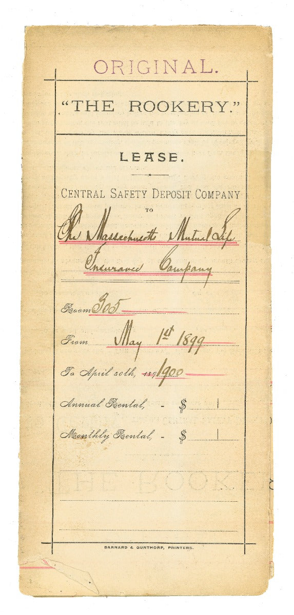 original turn of the century rookery building lease for the massachusetts mutual life insurance company