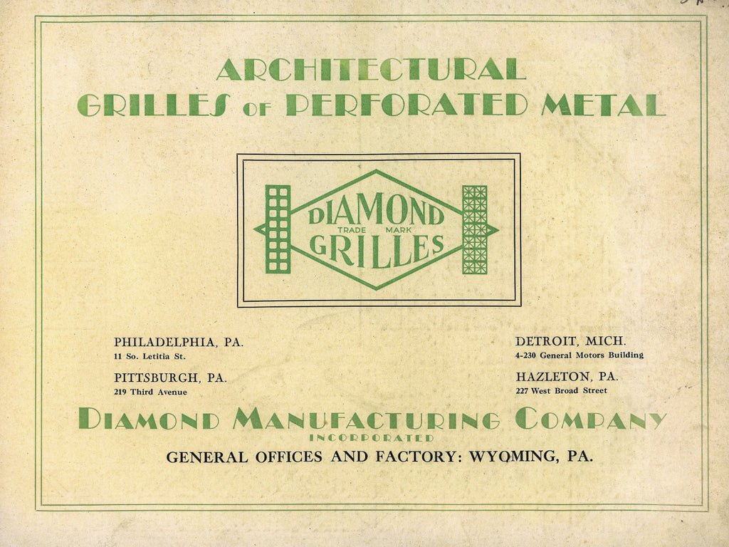 original 1928 diamond manufacturing company architectural perforated grilles catalog